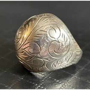 925 Engraved Dome Ring Size 6 Sterling Silver Thailand Scroll Vintage Pinky